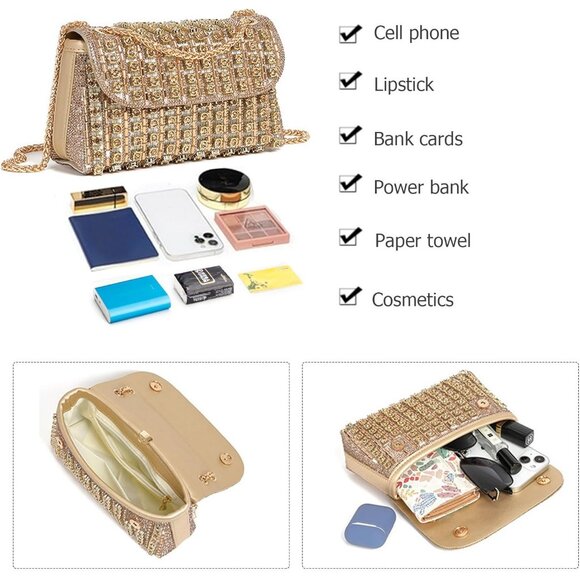 Rhinestone Clutch for Women's Sparkly Shoulder Bag for Evening & Party -Gold - Picture 6 of 8